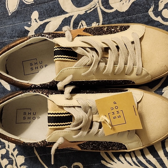 New! ShuShop Gold & Black Glitter Sneakers - Picture 2 of 6